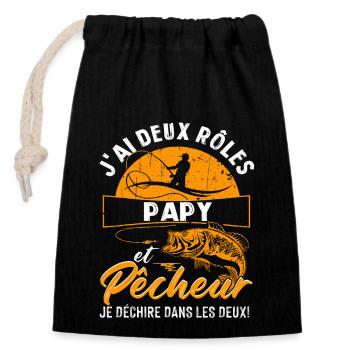 J'ai Deux Roles PAPY Et Pecheur Je Déchire Dans Le - Sac cadeau en coton avec cordon (14 x 20 cm) - noir - Devant