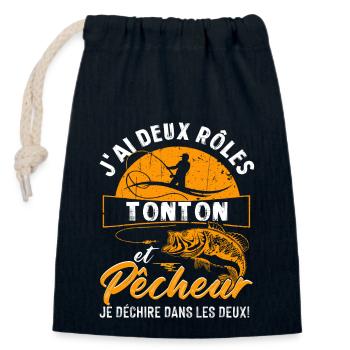 J'ai Deux Roles TONTON Et Pecheur Je Déchire Dans - Sac cadeau en coton avec cordon (14 x 20 cm) - bleu marine - Devant