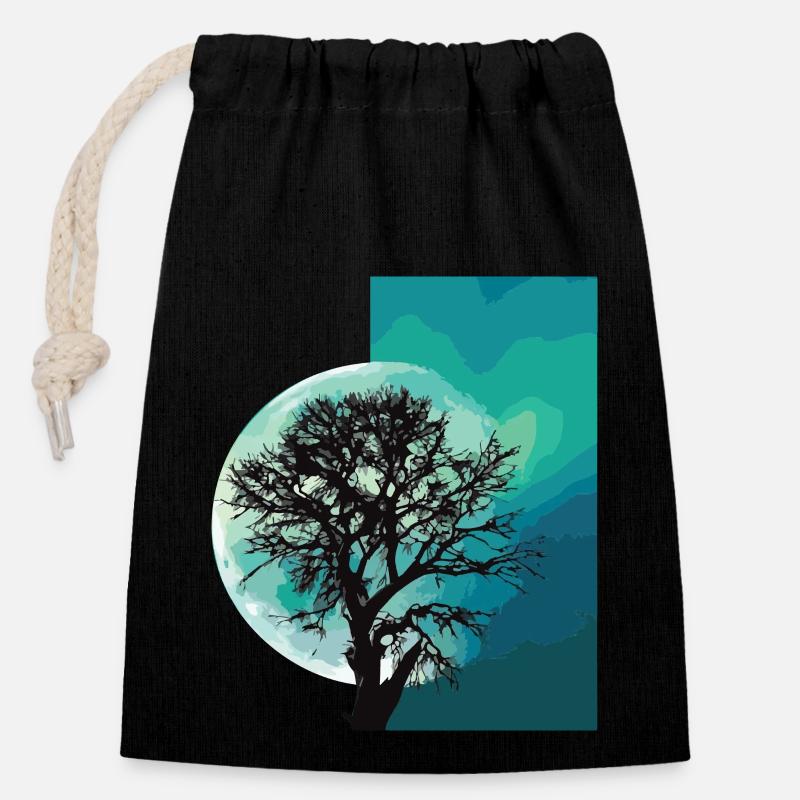 Moon - Closable cotton gift bag (14x20cm) - black