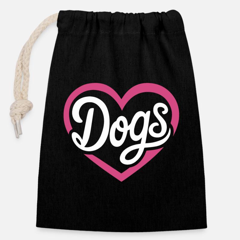 Chiens d’amour - Sac cadeau en coton avec cordon (14 x 20 cm) - noir
