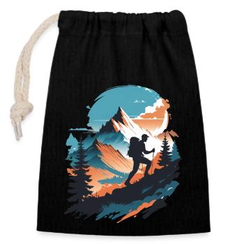 Mountains Hiking - Closable cotton gift bag (14x20cm) - black - Front