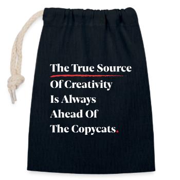 La vraie source de créativité est toujours devant [W] - Sac cadeau en coton avec cordon (14 x 20 cm) - bleu marine - Devant