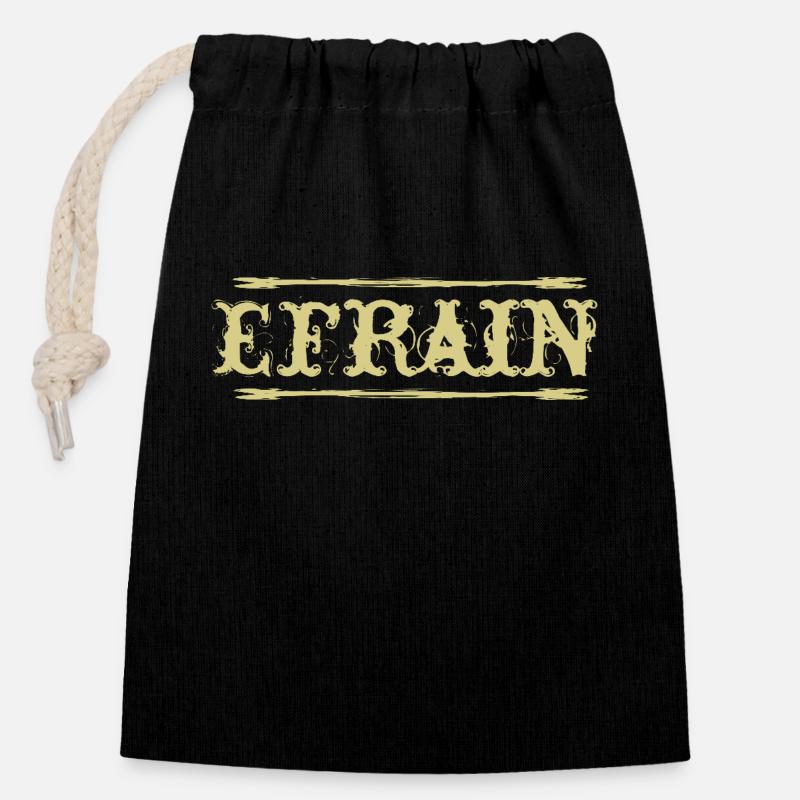 Efrain Golden Text Nom Badge - Sac cadeau en coton avec cordon (14 x 20 cm) - noir