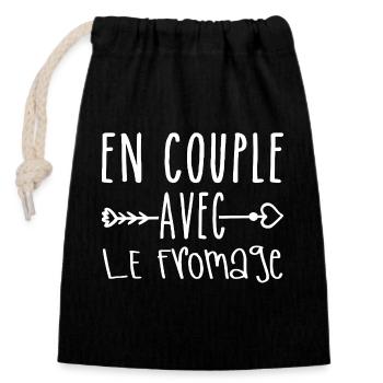 En Couple avec Fromage, cadeau Fans de Fromage - Sac cadeau en coton avec cordon (14 x 20 cm) - noir - Devant