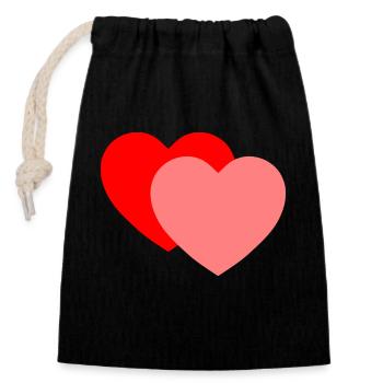 2 Hearts - Closable cotton gift bag (14x20cm) - black - Front