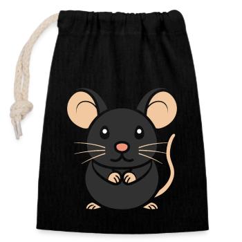 Ratte - Verschließbarer Geschenkbeutel aus Baumwolle (14x20cm) - Schwarz - Vorne