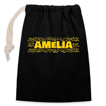 Vorname Amelia - Verschließbarer Geschenkbeutel aus Baumwolle (14x20cm) - Schwarz - Vorne