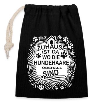 Zuhause ist, wo die Hundehaare überall sind - Verschließbarer Geschenkbeutel aus Baumwolle (14x20cm) - Schwarz - Vorne