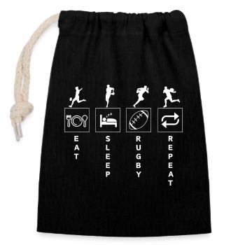 Funny Rugby Sports Quote Eat Sleep Repeat - Closable cotton gift bag (14x20cm) - black - Front