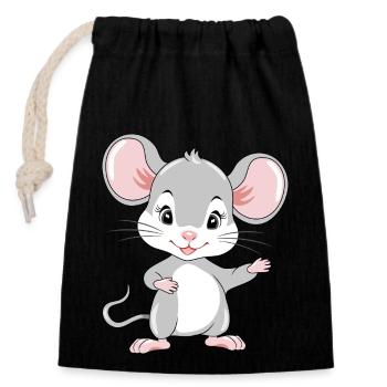 Willkommenssüße Baby-Maus - Verschließbarer Geschenkbeutel aus Baumwolle (14x20cm) - Schwarz - Vorne