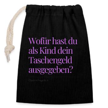 Check-in question no. 4 - Closable cotton gift bag (14x20cm) - black - Front