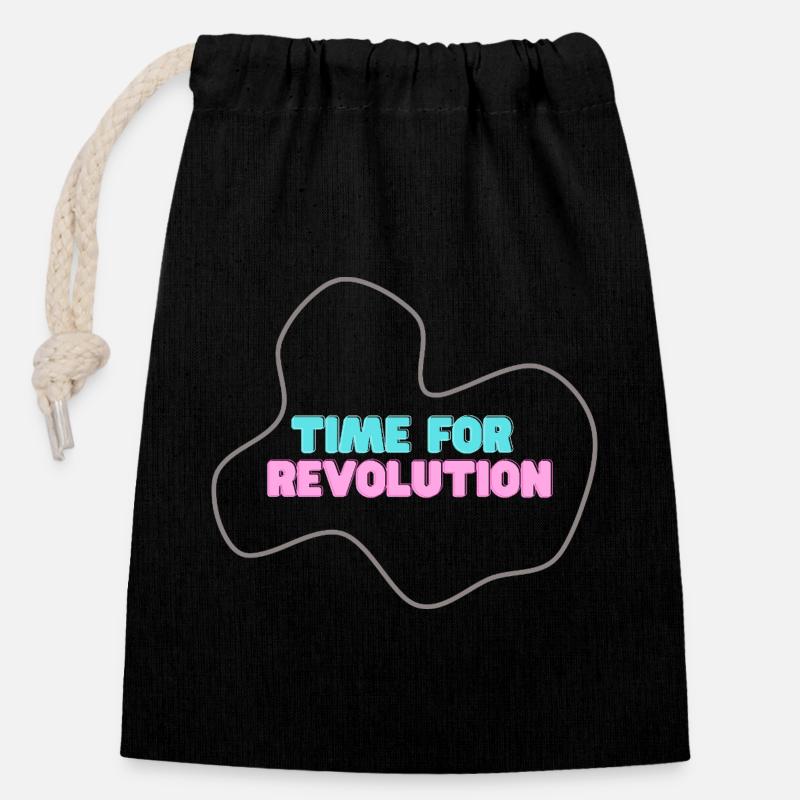 Neo-Typotype: Time for Revolution - Closable cotton gift bag (14x20cm) - black