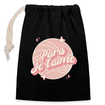 Paris je t'aime - Sac cadeau en coton avec cordon (14 x 20 cm) - noir - Devant