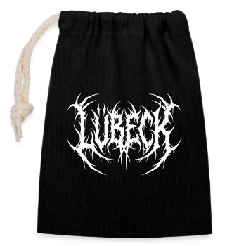 Lübeck Metal Logo extrem - Verschließbarer Geschenkbeutel aus Baumwolle (14x20cm) - Schwarz - Vorne