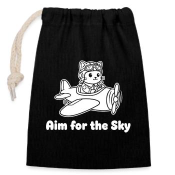 Aim for the Sky Kitty Pilot - Verschließbarer Geschenkbeutel aus Baumwolle (14x20cm) - Schwarz - Vorne