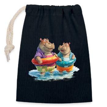 Hippos am Strand mit Schwimmreifen - Verschließbarer Geschenkbeutel aus Baumwolle (14x20cm) - Navy - Vorne