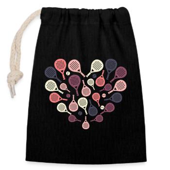 Padel Racket Heart  – Sport & Herz - Verschließbarer Geschenkbeutel aus Baumwolle (14x20cm) - Schwarz - Vorne