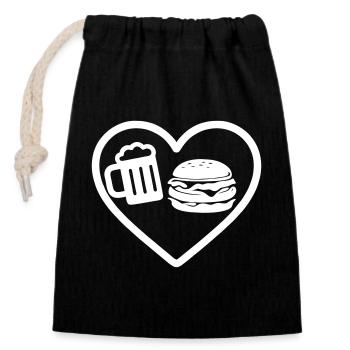Bière Heart Burger - Sac cadeau en coton avec cordon (14 x 20 cm) - noir - Devant