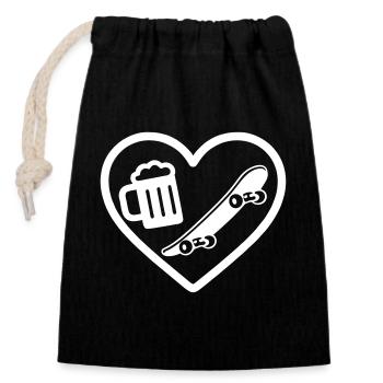 Bière Heart Skateboard - Sac cadeau en coton avec cordon (14 x 20 cm) - noir - Devant