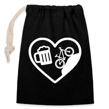 Humour de VTT Heart Beer - Sac cadeau en coton avec cordon (14 x 20 cm) - noir - Devant