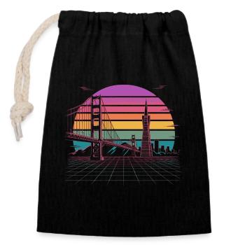 Rainbow Bridge Neon Skyline San Francisco - Sac cadeau en coton avec cordon (14 x 20 cm) - noir - Devant