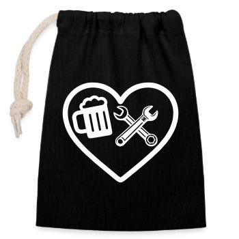 Heart Beer Automechaniker-Humor - Verschließbarer Geschenkbeutel aus Baumwolle (14x20cm) - Schwarz - Vorne