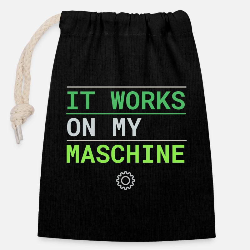 It Works On My Machine - Developer Excuse - Closable cotton gift bag (14x20cm) - black