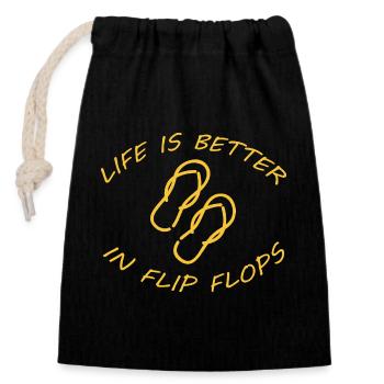LIFE IS BETTER IN FLIP FLOPS - Verschließbarer Geschenkbeutel aus Baumwolle (14x20cm) - Schwarz - Vorne