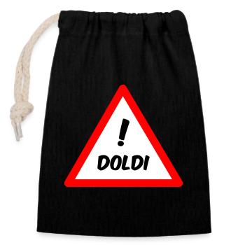 Attention Doldi! - Closable cotton gift bag (14x20cm) - black - Front