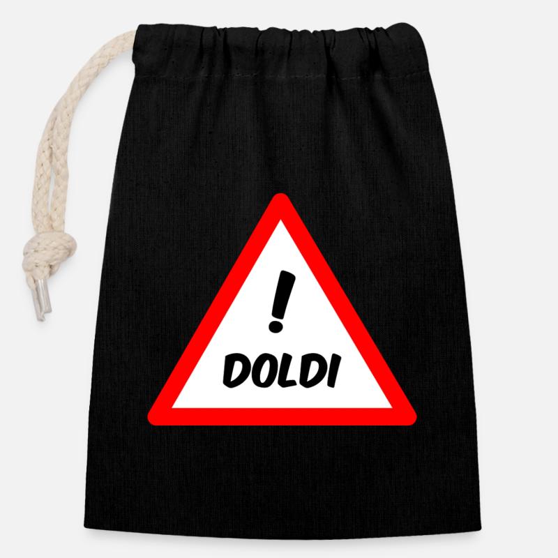Attention Doldi ! - Sac cadeau en coton avec cordon (14 x 20 cm) - noir