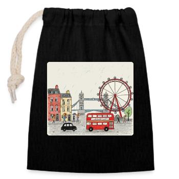 London City Scene Big Ben Cartoon Art - Closable cotton gift bag (14x20cm) - black - Front