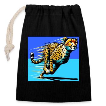 guépard - Sac cadeau en coton avec cordon (14 x 20 cm) - noir - Devant