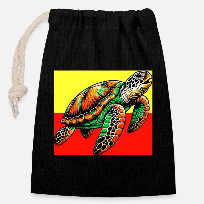 turtle - Closable cotton gift bag (14x20cm) - black