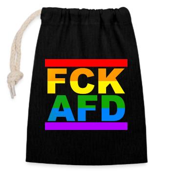 FCK AfD - Closable cotton gift bag (14x20cm) - black - Front