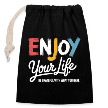 T-shirt Enjoy Your Life – Dire de la gratitude - Sac cadeau en coton avec cordon (14 x 20 cm) - noir - Devant