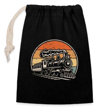 Locomotive, Railway, Steam Locomotive, Model Railway - Closable cotton gift bag (14x20cm) - black - Front