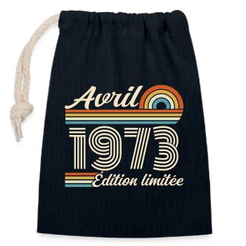  Avril 1973 anniversaire rétro 1973 April 1973 - Sac cadeau en coton avec cordon (14 x 20 cm) - bleu marine - Devant