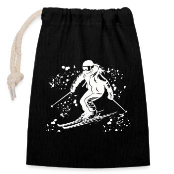 Alpin Ski Wintersport Nordischer Skilauf - Verschließbarer Geschenkbeutel aus Baumwolle (14x20cm) - Schwarz - Vorne