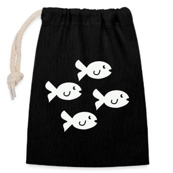 Vier freundliche Fischchen - Verschließbarer Geschenkbeutel aus Baumwolle (14x20cm) - Schwarz - Vorne