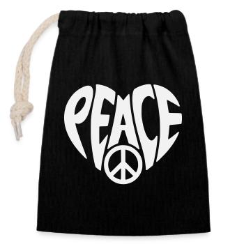 Peace Herzdesign mit Peacezeichen - Verschließbarer Geschenkbeutel aus Baumwolle (14x20cm) - Schwarz - Vorne