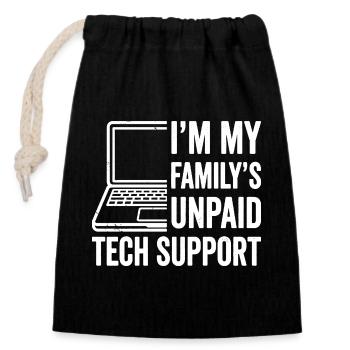 Family's Unpaid Tech Support Humor Design - Closable cotton gift bag (14x20cm) - black - Front
