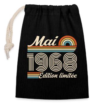 Cadeau Anniversaire 58 ans - Né mai 1968 - Sac cadeau en coton avec cordon (14 x 20 cm) - noir - Devant