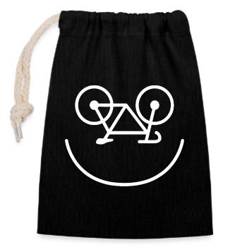 Minimalist Bicycle Smile Line Art - Closable cotton gift bag (14x20cm) - black - Front