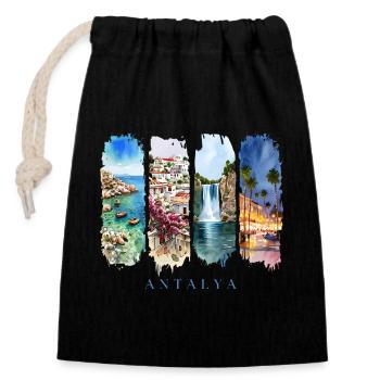 Antalya Design – Motif des vacances d’été en Turquie - Sac cadeau en coton avec cordon (14 x 20 cm) - noir - Devant