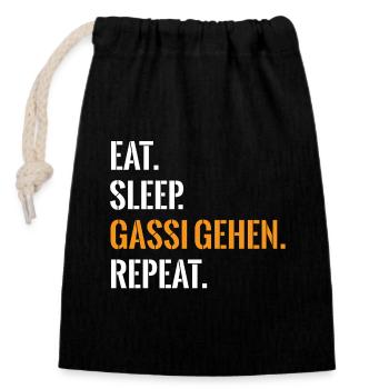 Hundefans Essen Schlafen Gassi Gehen Repeat - Verschließbarer Geschenkbeutel aus Baumwolle (14x20cm) - Schwarz - Vorne