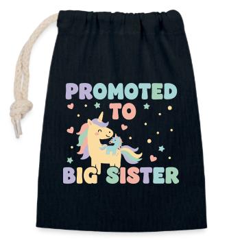 Révélation du sexe Baby Shower Grande Sœur Maman Papa - Sac cadeau en coton avec cordon (14 x 20 cm) - bleu marine - Devant