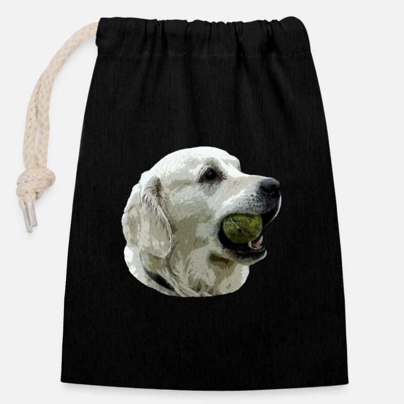 Labrador avec la bille - Sac cadeau en coton avec cordon (14 x 20 cm) - noir