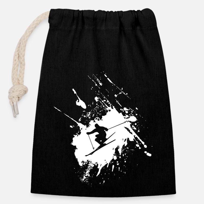 To ski - Closable cotton gift bag (14x20cm) - black