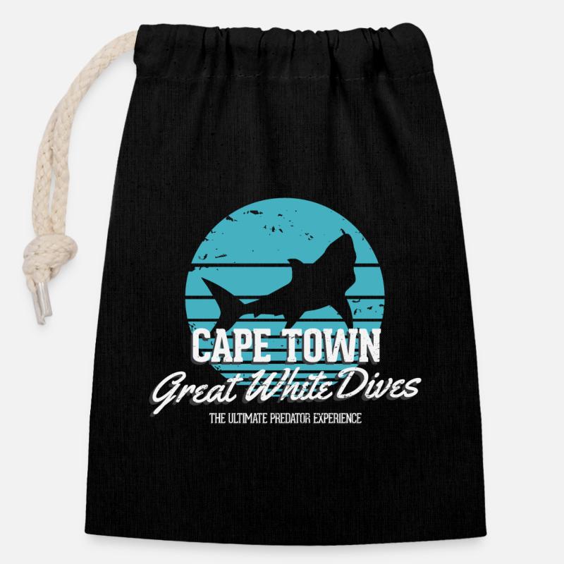 Cape Town Great White Shark Dives - Closable cotton gift bag (14x20cm) - black