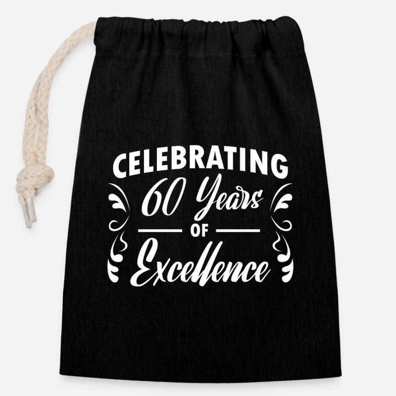 60th birthday - design - Closable cotton gift bag (14x20cm) - black